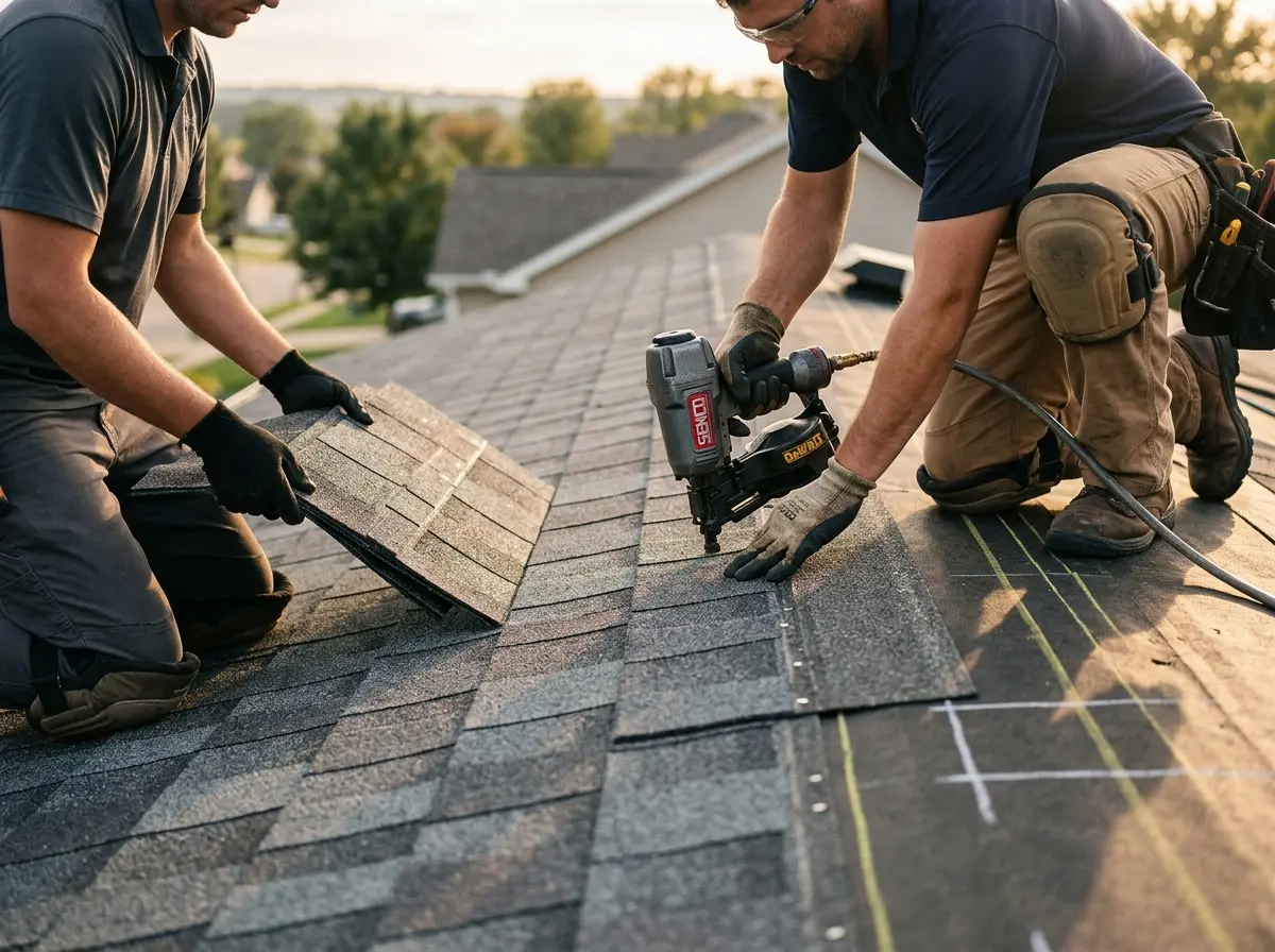 Professional roofer working on a residential roof in Vicksburg
